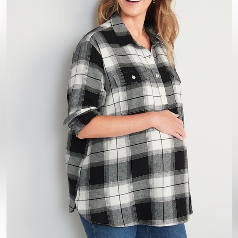 Maternity flannel plaid shirt